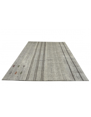 Gray Striped Large Vintage Kilim Rug - 9`1