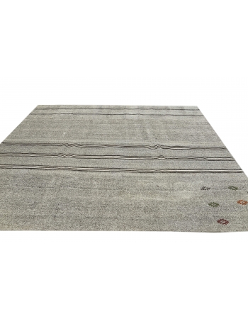 Gray Striped Large Vintage Kilim Rug - 9`1