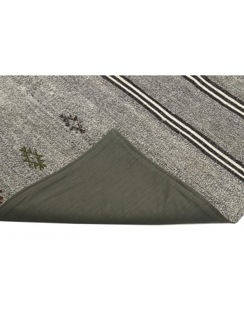 Gray Striped Large Vintage Kilim Rug - 9`1