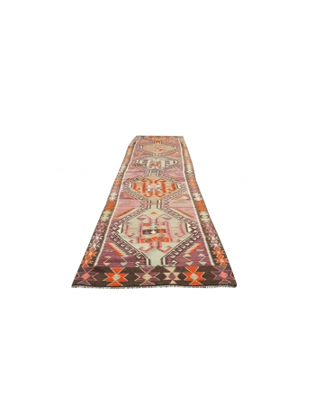 Long Colorful Vintage Kilim Runner - 4`0