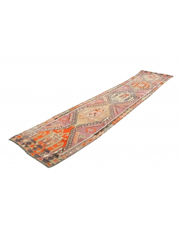 Long Colorful Vintage Kilim Runner - 4`0