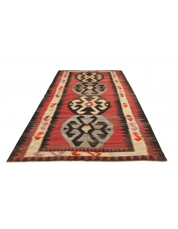 Decorative Vintage Turkish Kars Kilim Rug - 5`11