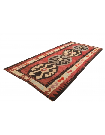 Decorative Vintage Turkish Kars Kilim Rug - 5`11