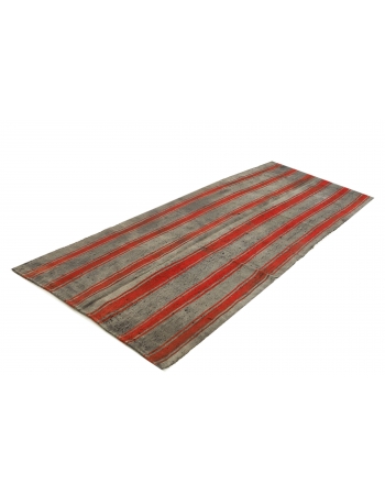 Gray & Red Striped Vintage Kilim Rug - 4`3