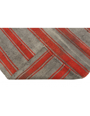 Gray & Red Striped Vintage Kilim Rug - 4`3