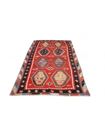 Vintage Turkish Wool Kilim Rug - 4`7