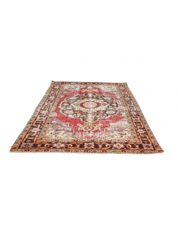 Distressed Vintage Turkish Konya Rug - 6`0