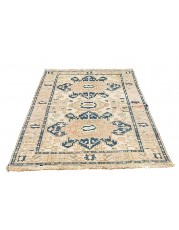 Washed Out Vintage Caucasian Rug - 4`2