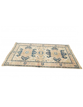 Washed Out Vintage Caucasian Rug - 4`2