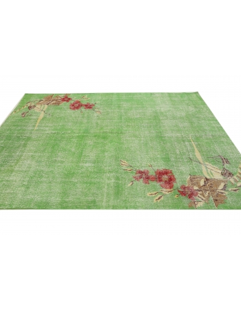 Green Floral Turkish Vintage Rug - 6`11