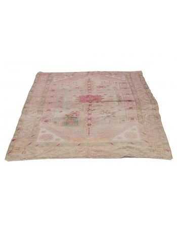 Washed Out Vintage Caucasian Rug - 5`0