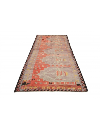 Unique Vintage Turkish Kars Kilim Rug - 4`10