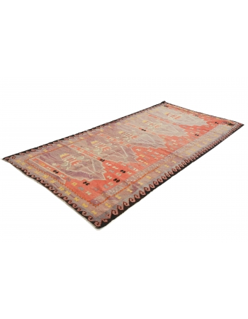 Unique Vintage Turkish Kars Kilim Rug - 4`10