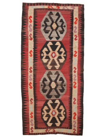 Decorative Vintage Turkish Kars Kilim Rug - 5`11