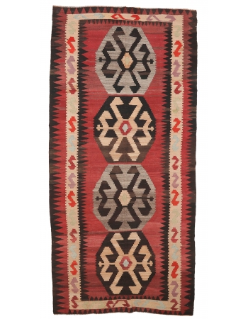Decorative Vintage Turkish Kars Kilim Rug - 5`11" x 12`6"