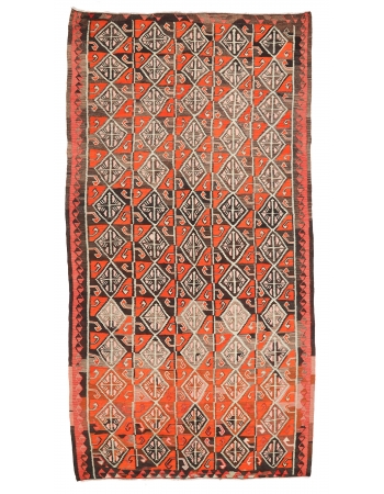 Decorative Vintage Turkish Kars Kilim Rug - 5`8