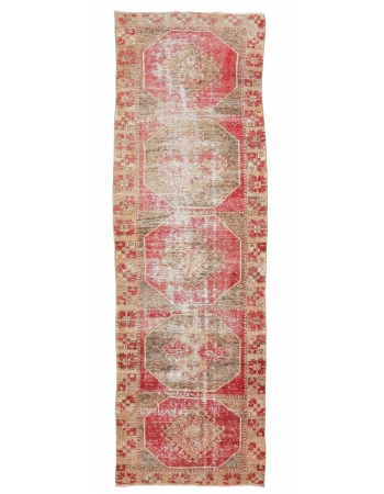 Distressed Vintage Anatolian Runner Rug - 3`3" x 10`3"