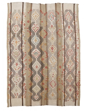 Embroidered Vintage Turkish Kilim Rug - 6`3