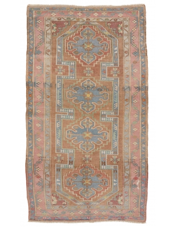 Faded Vintage Caucasian Rug - 4`0" x 7`5"