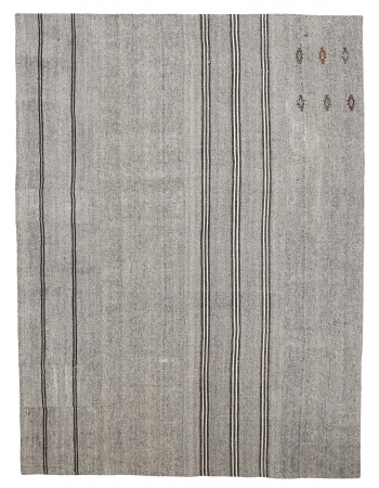 Gray Striped Large Vintage Kilim Rug - 9`1" x 12`3"