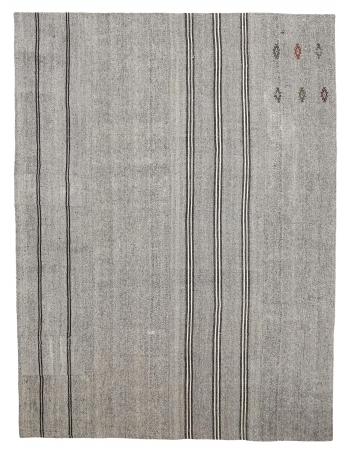 Gray Striped Large Vintage Kilim Rug - 9`1