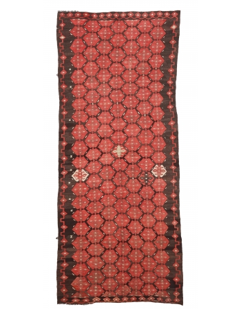 Red & Brown Vintage Kilim Rug - 4`3" x 10`11"
