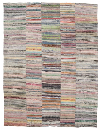 Striped Vintage Large Rag Rug - 9`0" x 11`11"