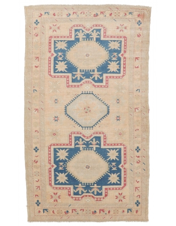 Unique Vintage Caucasian Wool Rug - 4`1" x 6`11"