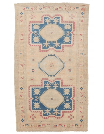 Unique Vintage Caucasian Wool Rug - 4`1