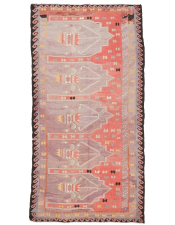 Unique Vintage Turkish Kars Kilim Rug - 4`10