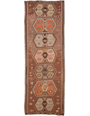 Vintage Decorative Turkish Kars Kilim Rug - 4`10