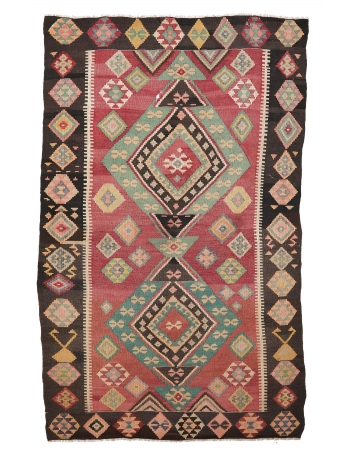Vintage Decorative Turkish Kilim Rug - 6`9" x 11`10"