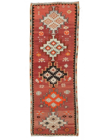Vintage Decorative Turkish Kilim Runner - 3`5" x 11`2"
