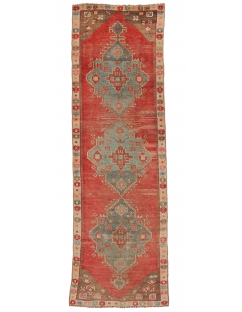 Vintage Decorative Turkish Runner Rug - 3`10" x 12`2"
