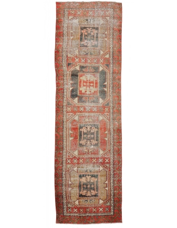 Vintage Distressed Turkish Anatolian Runner Rug - 3`3