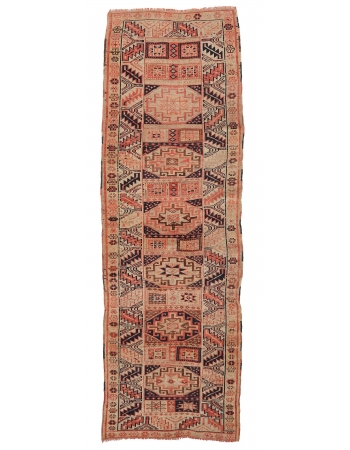 Vintage Faded Turkish Runner Rug - 3`3" x 10`4"