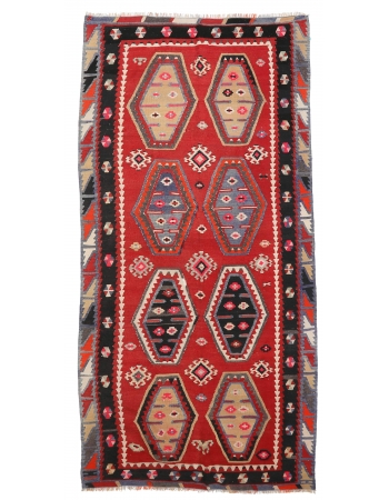 Vintage Turkish Wool Kilim Rug - 4`7" x 9`2"