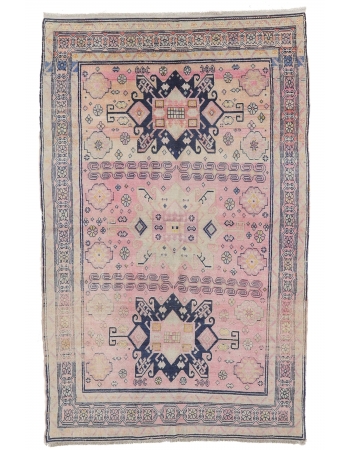 Vintage Washed Out Caucasian Rug - 4`4" x 6`2"