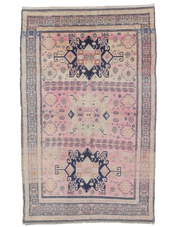 Vintage Washed Out Caucasian Rug - 4`4