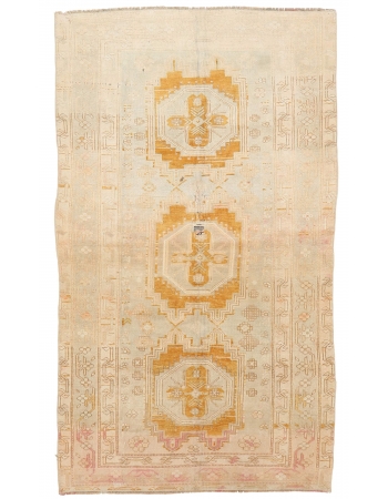Washed Out Vintage Caucasian Rug - 4`2" x 7`2"
