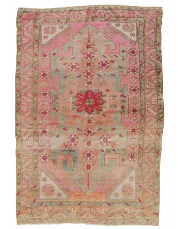 Washed Out Vintage Caucasian Rug - 5`0" x 7`8"