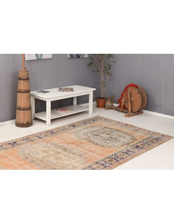 Distressed Vintage Turkish Oushak Rug - 4`11