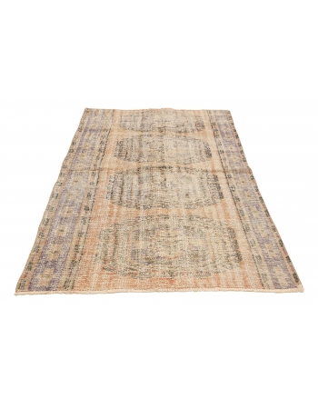 Distressed Vintage Turkish Oushak Rug - 4`3