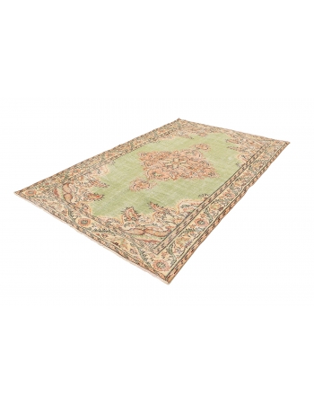 Green Vintage Turkish Oushak Rug - 5`9