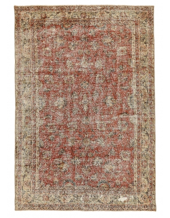 Floral Vintage Turkish Oushak Rug - 6`3" x 9`2"