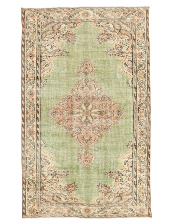 Green Vintage Turkish Oushak Rug - 5`9" x 9`5"