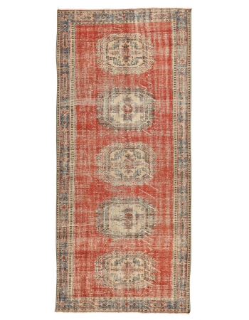 Red Distressed Vintage Oushak Rug - 4`9" x 11`1"