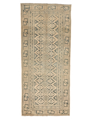 Washed Out Vintage Afghan Wool Rug - 4`9" x 10`10"