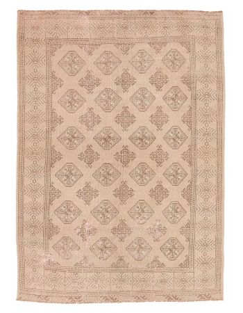 Washed Out Vintage Afghan Wool Rug - 6`6" x 9`1"