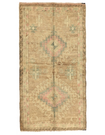 Washed Out Vintage Turkish Kars Rug - 4`7" x 8`6"